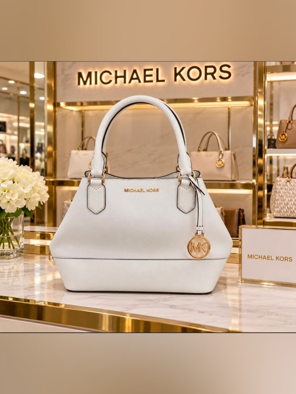 Michael Kors White Satchel with Gold Hardware